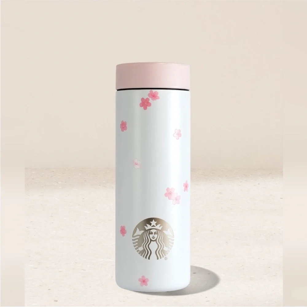 Starbucks Cherry Blossom White Metal Floral Design Tumbler, new - Picture 1 of 3